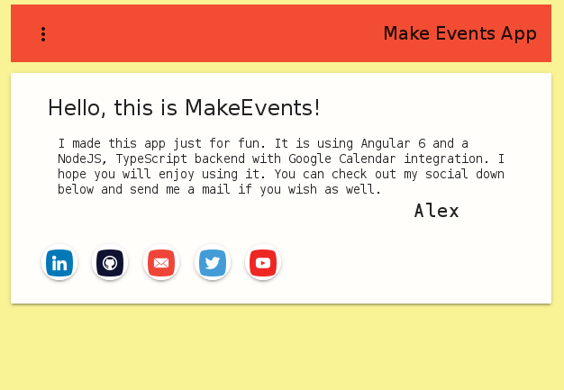 MakeEvents App with NodeJS backend and an Angular frontend